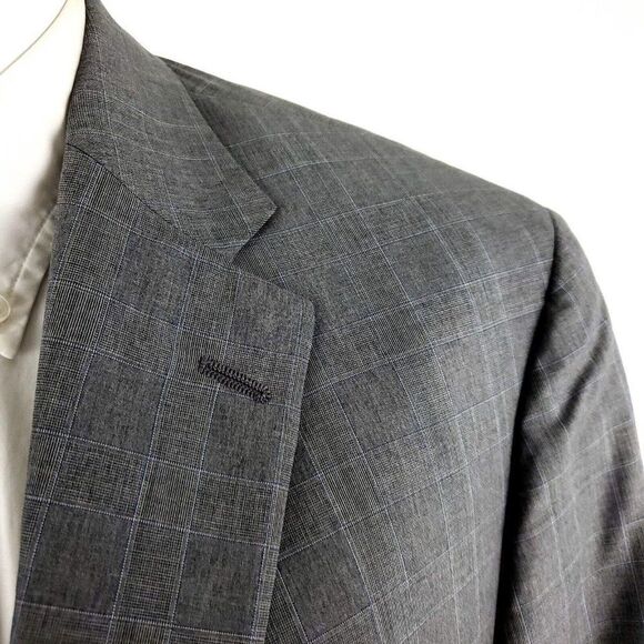 Hart Schaffner Marx Guabello Super 130s Wool 2 Button Blazer 42R Gray Plaid Blue - Picture 2 of 11
